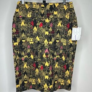 LuLaRoe Large (14-16) pencil. Cassie Yellow Red‎ Pencil Skirt Knee-Length NEW